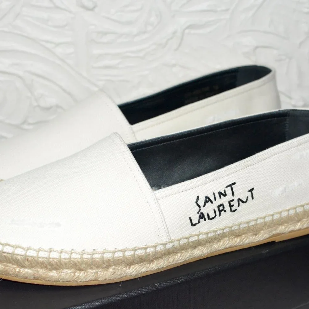 SAINT LAURENT Logo Embroidered Espadrille Flats